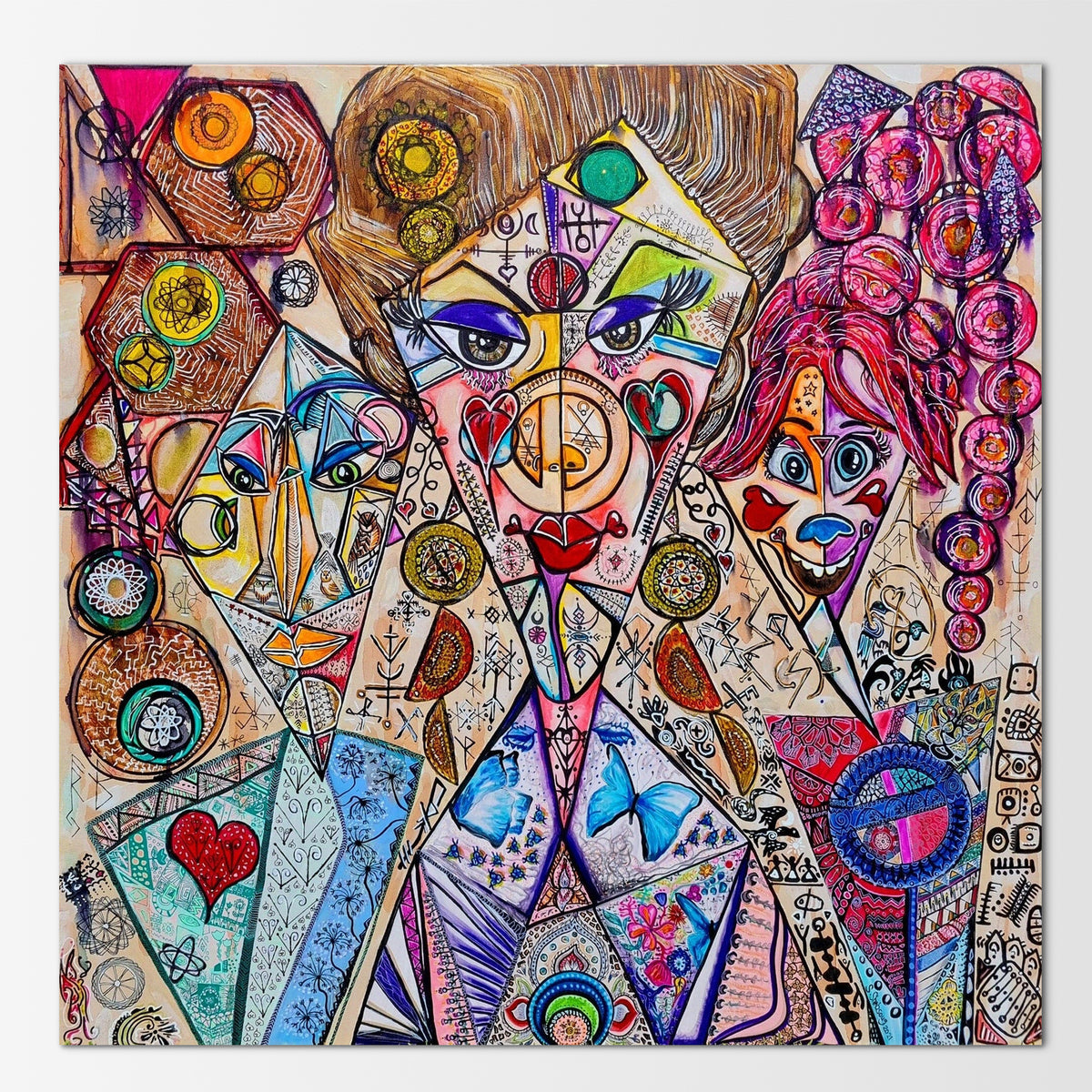 Trinity: abstract painting of three sorceresses standing tall and united, bending reality with shared magic