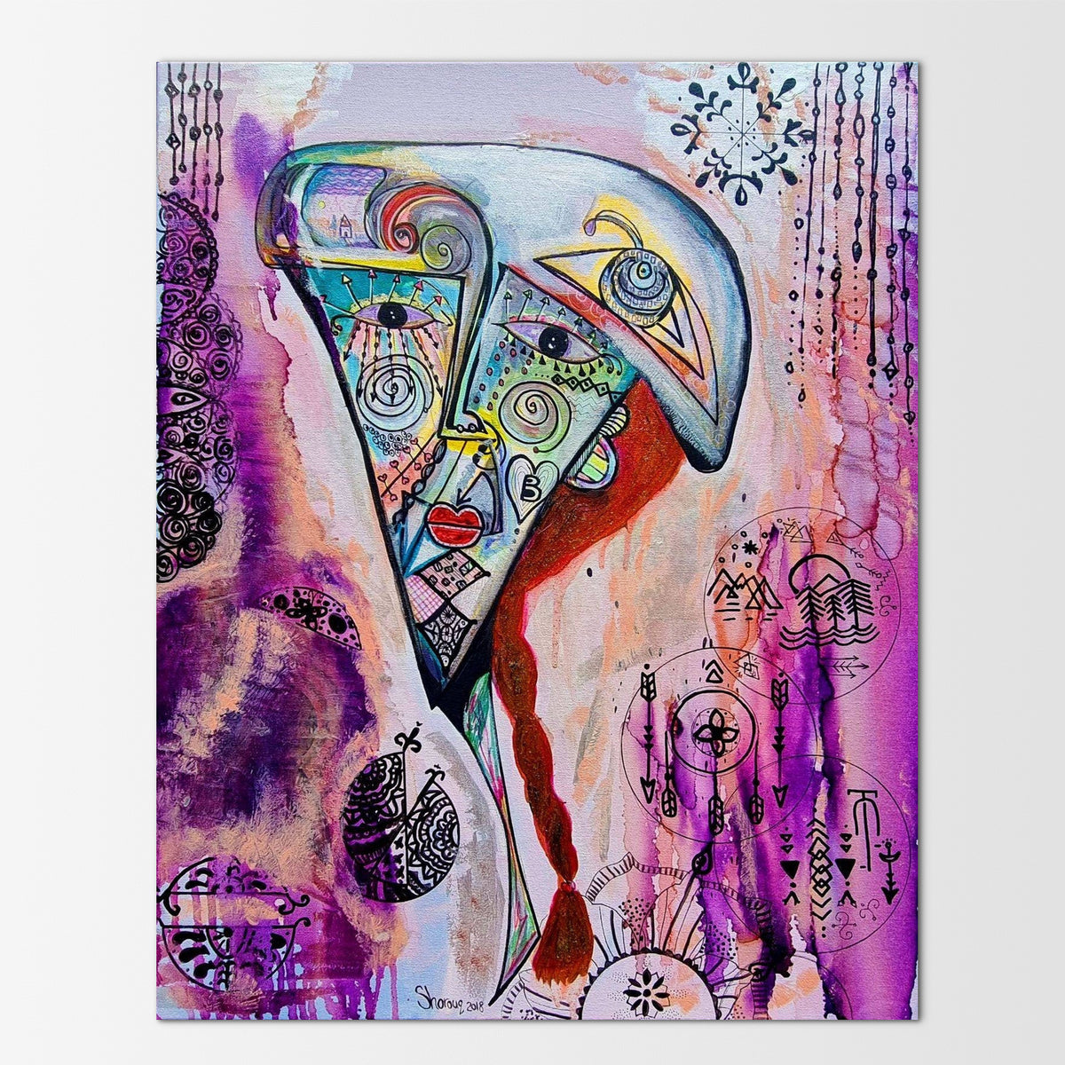 Rosado: abstract painting of a soft, warm feminine figure whose gentleness hides quiet inner strength