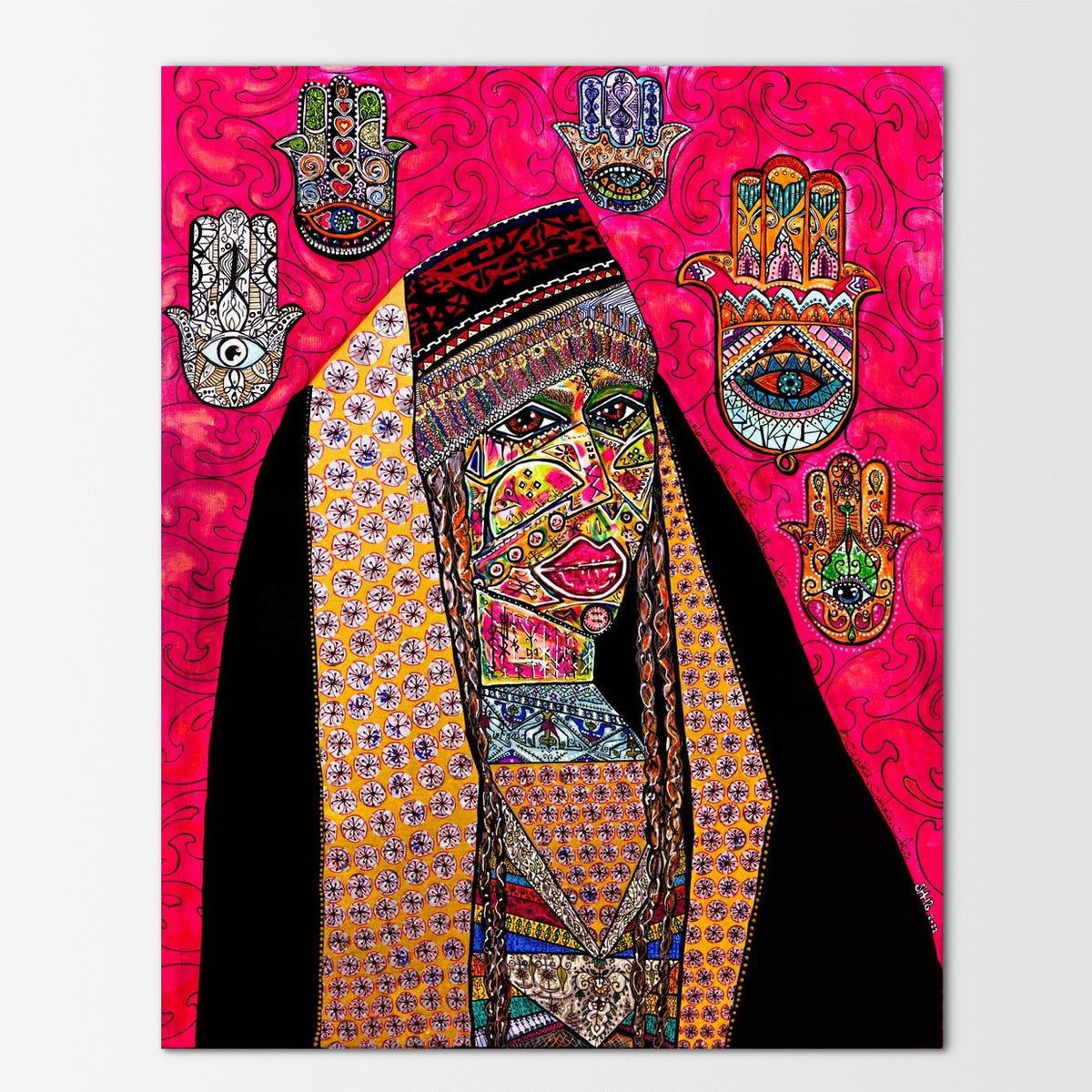 Qadira: abstract painting of a strong, capable woman radiating limitless power and quiet femininity