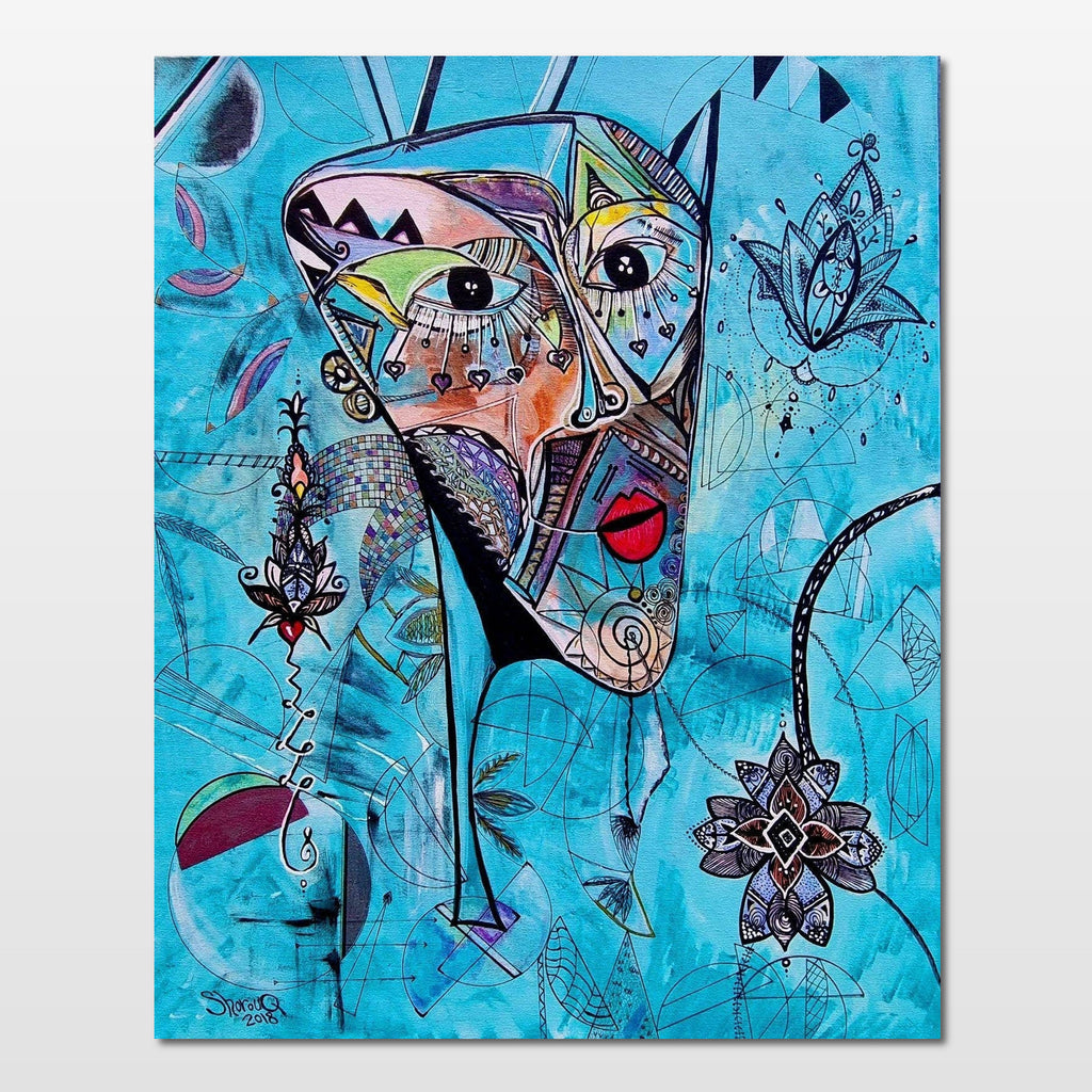 Azul: fine art print in deep, midnight-blue tones of a bold, fearless, enigmatic figure
