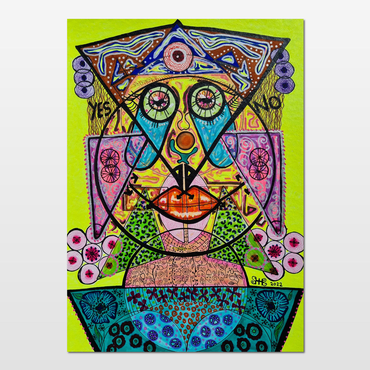 The Botanist: abstract figurative painting of a queen of the green world, unlocking nature's secrets