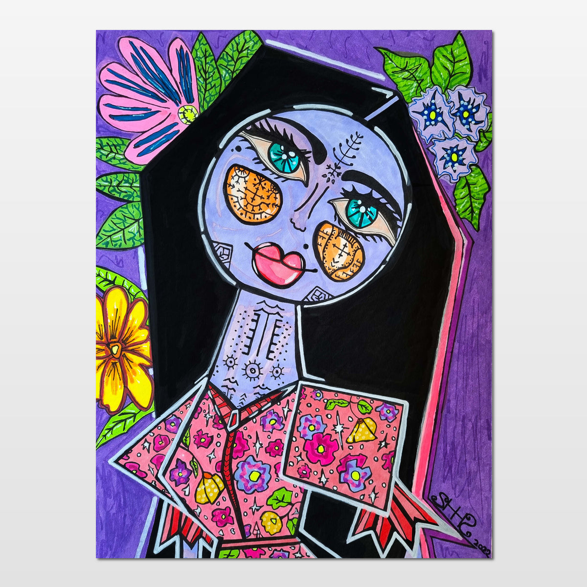 Mademoiselle Lola: abstract figurative painting of a youthful woman full of garden light and colour