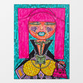 Madam Vivi: abstract figurative painting of a fancy, wild woman who is always the life of the party