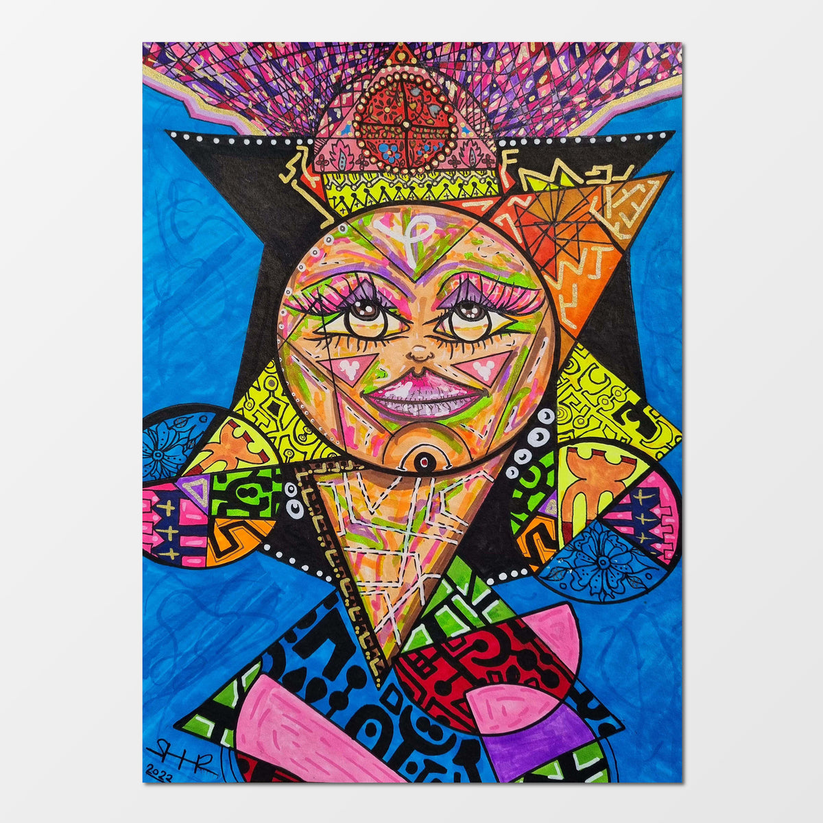 Madame Coco: abstract figurative painting of a mysterious, enchanting woman, modern and elegant in style
