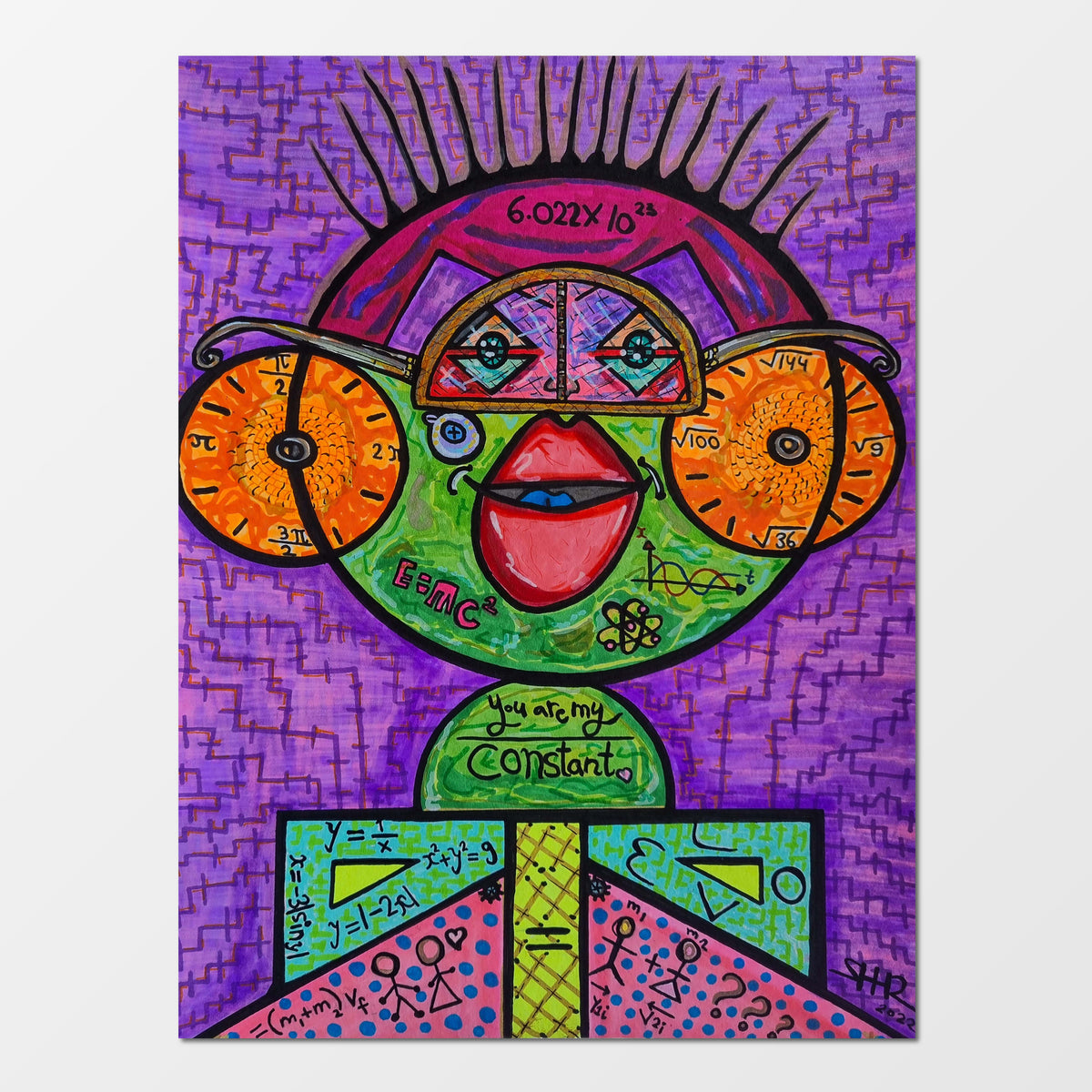 Number Wizard: abstract figurative painting of a mathematician-magician conjuring patterns and equations