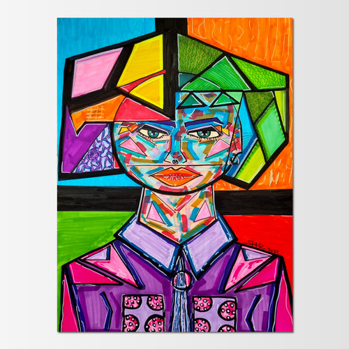 Ada: abstract figurative painting of an enigmatic artificial intelligence and master programmer at work