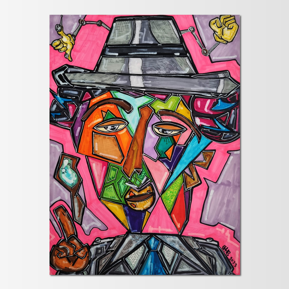 Detective Noir: abstract figurative painting of a jaded, world-weary private investigator on the case