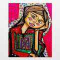 Gaza: abstract portrait of a young girl radiant against a vibrant seaside, a symbol of quiet resistance