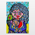 Rafah: abstract portrait of a Palestinian mother tenderly cradling her baby son with a loving, warm gaze
