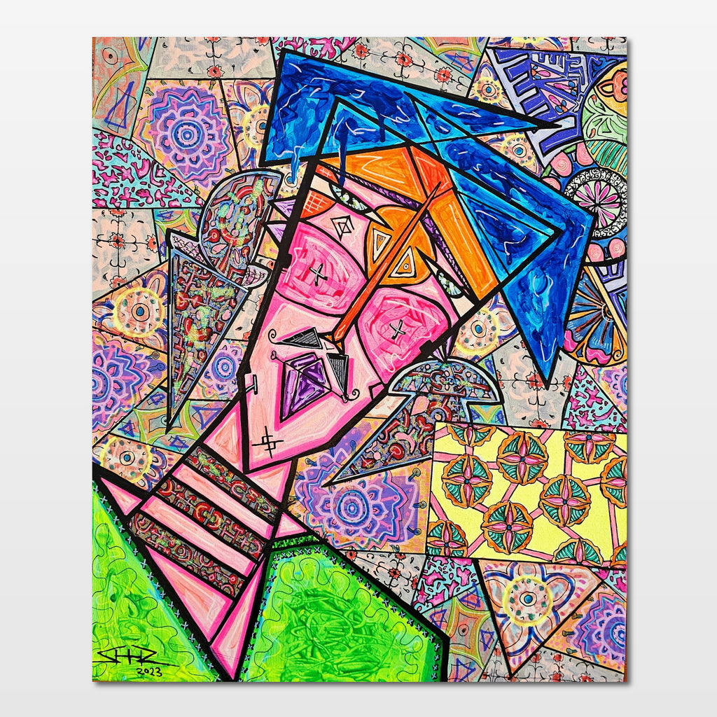 Zach: abstract painting of a gentleman bathed in vivid colour, hopeful and awaiting reunion in solitude