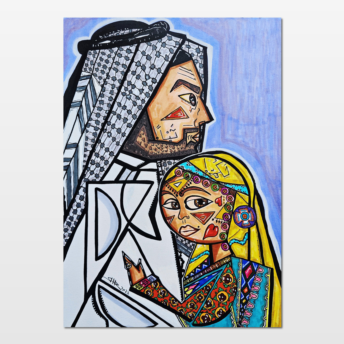 Jasmine & Hebron: abstract portrait of a couple's final embrace as Hebron falls to the tragedy of war