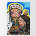 Haifa and Yafa: portrait of a Palestinian grandmother in a white veil embracing her young granddaughter