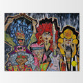Megalodon: abstract canvas painting of the five-member metal band in vivid, high-energy portraiture