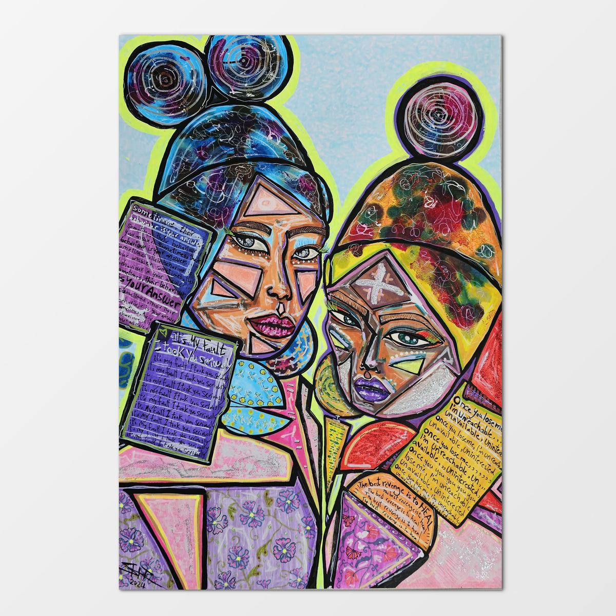 Camino & Tino: mixed-media painting of two fearless friends bonded by strength and adventure