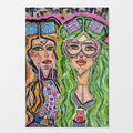Selena & Helena: mixed-media painting of two friends bonded by books and intellectual curiosity
