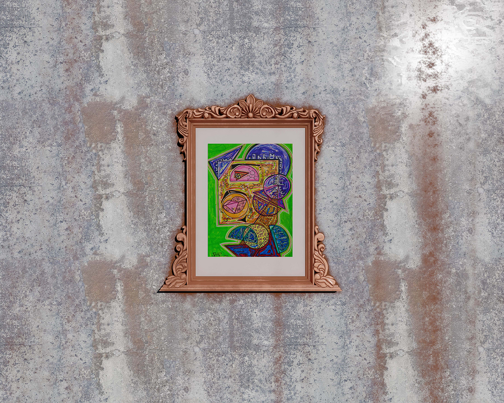 Sir Elixir framed in pale peach, seen smaller against a weathered grey wall